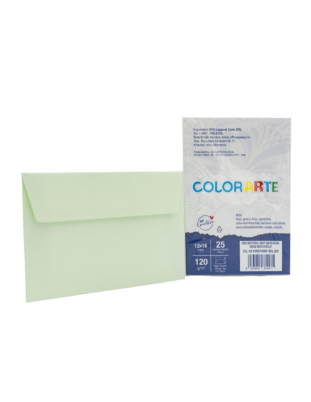 Plic color pentru invitatie Colorarte Perla, verde menta perlat, 120g/mp, 120x180mm, set 25 buc