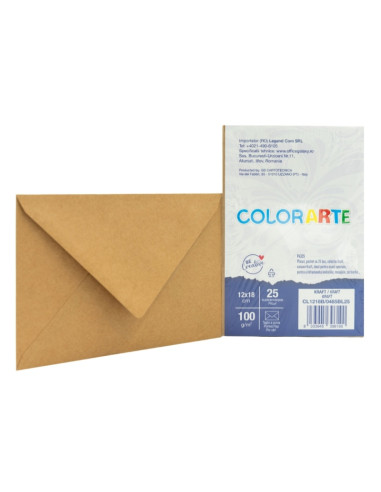 Plic color pentru invitatie Colorarte Kraft, 90g/mp, 120x180mm, set 25 buc