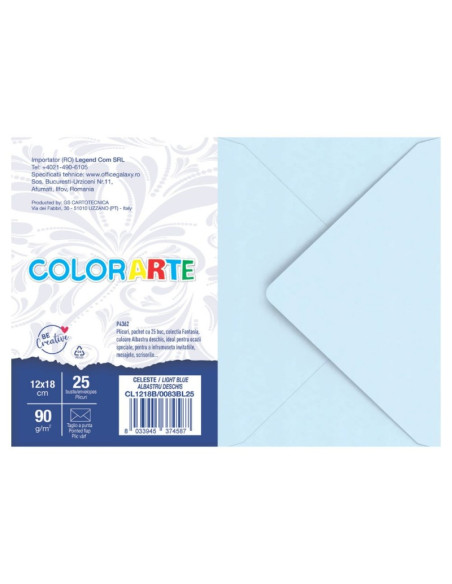 Plic color pentru invitatie Colorarte Fantasia, albastru deschis, 90g/mp, 120x180mm, set 25 buc