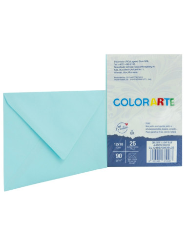 Plic color pentru invitatie Colorarte Fantasia, albastru deschis, 90g/mp, 120x180mm, set 25 buc