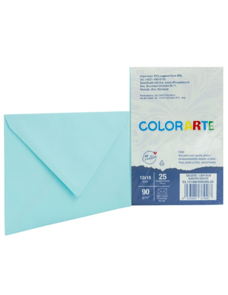 Plic color pentru invitatie Colorarte Fantasia, albastru deschis, 90g/mp, 120x180mm, set 25 buc