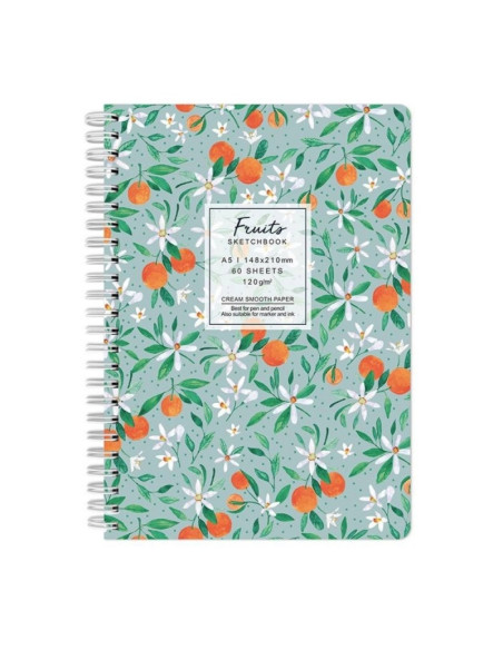 Blocnotes A5 Drasca, 60 file, 120g, velin, cu spira, 14.8x21cm, fruits tangerines 900900247