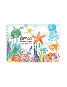 Blocnotes A4 Drasca, 20 file, 140g, cu spira, 29.7x21cm, sea world 900900279