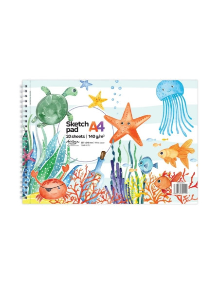Blocnotes A4 Drasca, 20 file, 140g, cu spira, 29.7x21cm, sea world 900900279