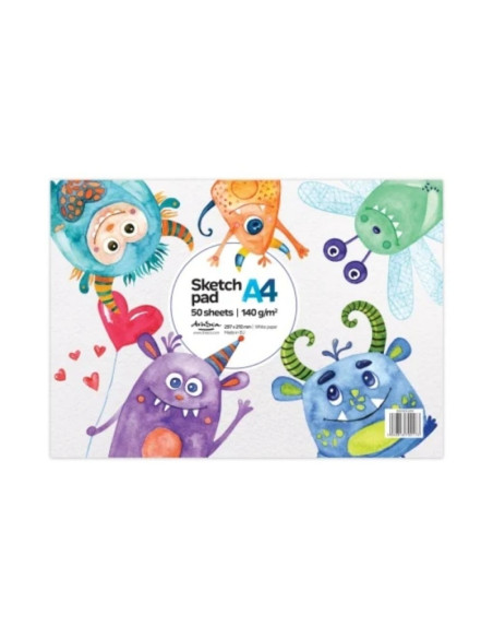 Blocnotes A4 Drasca, 50 file, 140g, lipit, 29.7x21cm, glued monsters 900900281