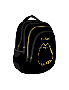 Ghiozdan St.Majewski Pusheen, 42cm, 4 compartimente, negru cu auriu