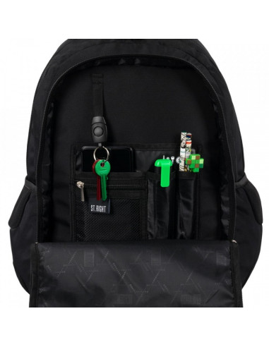Ghiozdan St.Majewski St.Right Black, 46cm, 3 compartimente, 2 buzunare, negru