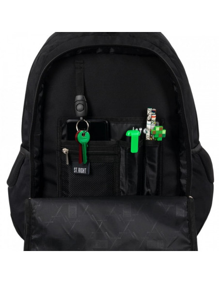 Ghiozdan St.Majewski St.Right Black, 46cm, 3 compartimente, 2 buzunare, negru