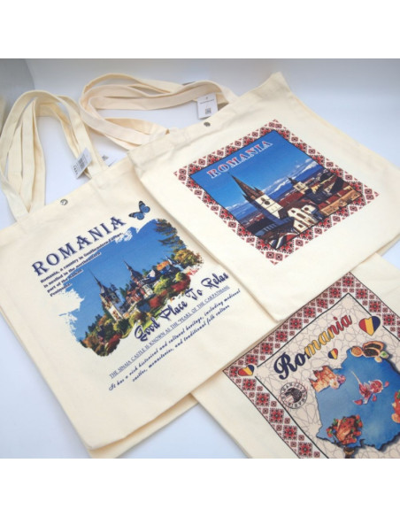 Sacosa textila de umar cu imagini traditionale Romania, 40x37cm, GWD-11