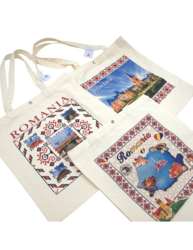 Sacosa textila de umar cu imagini traditionale Romania, 40x37cm, GWD-11