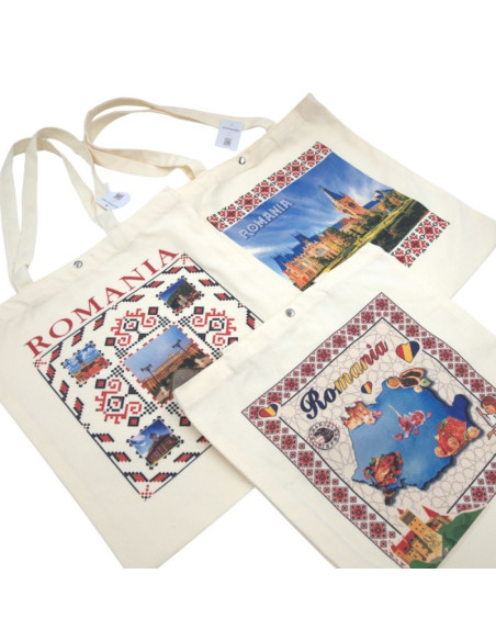 Sacosa textila de umar cu imagini traditionale Romania, 40x37cm, GWD-11