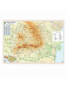 Harta ROMANIA, 140x100cm, fizica-rutiera, AMCO plastifiata