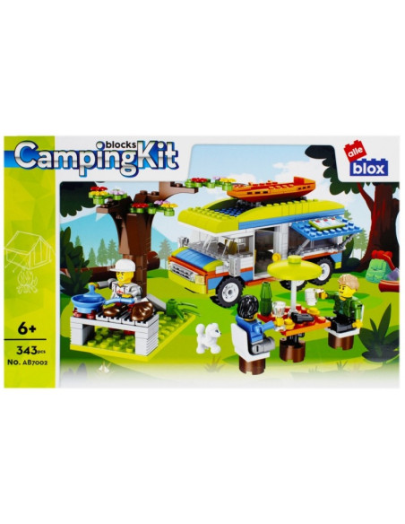 Set de constructie Alleblox Camping Kit - cu rulota la picnic - AB7002 / 478256, 343 piese, 6+