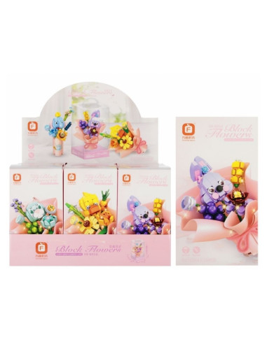 Joc constructie buchet flori MegaCreative 567699, diferite modele, 8x15x8cm, 6buc/display, +6ani