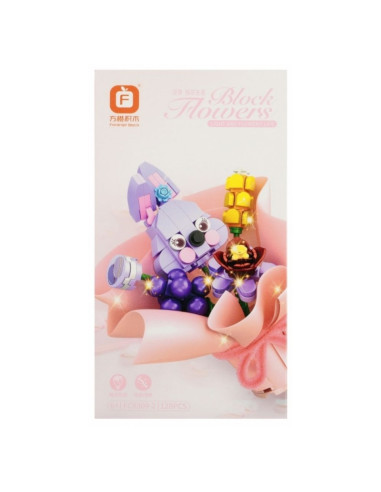 Joc constructie buchet flori MegaCreative 567699, diferite modele, 8x15x8cm, 6buc/display, +6ani