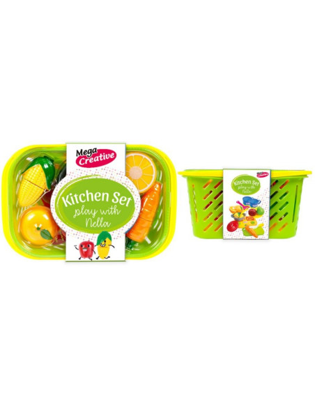 Set de bucatarie - cos de cumparaturi, Nella - cu fructe si legume, MegaCreative 452168, 3+ ani