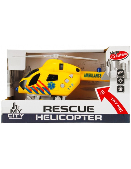 Elicopter de salvare MegaCreative My City 462667, 23cm, cu sunete si lumini, plastic, galben, 3+ ani