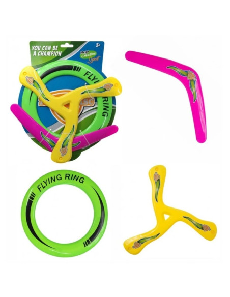 Set jocuri zburatoare - frisbee, bumerang, 3 piese, multicolor, 3+ ani, MegaCreative, 422456