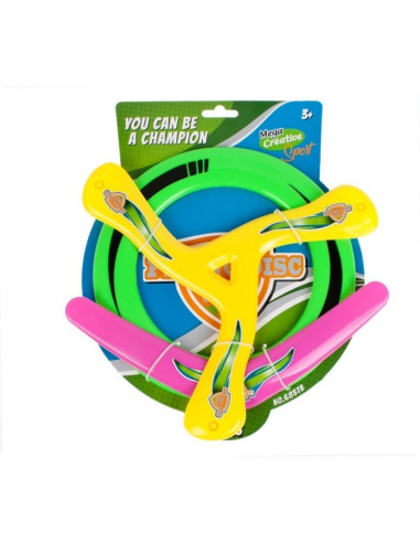 Set jocuri zburatoare - frisbee, bumerang, 3 piese, multicolor, 3+ ani, MegaCreative, 422456