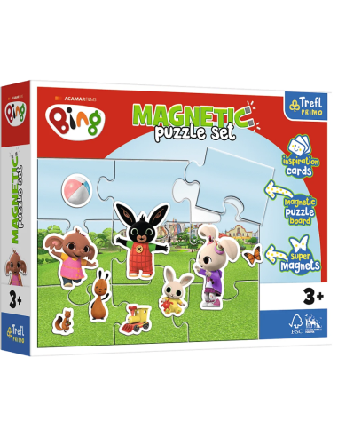 Set Puzzle magnetic 9 piese + 12 cartoane + magneti Trefl Primo - Bing - Lumea lui Bing, 516181, 3+ ani