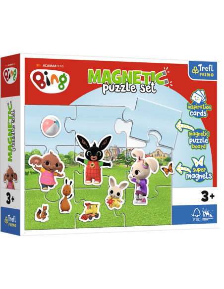Set Puzzle magnetic 9 piese + 12 cartoane + magneti Trefl Primo - Bing - Lumea lui Bing, 516181, 3+ ani