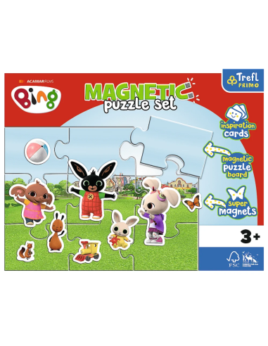 Set Puzzle magnetic 9 piese + 12 cartoane + magneti Trefl Primo - Bing - Lumea lui Bing, 516181, 3+ ani