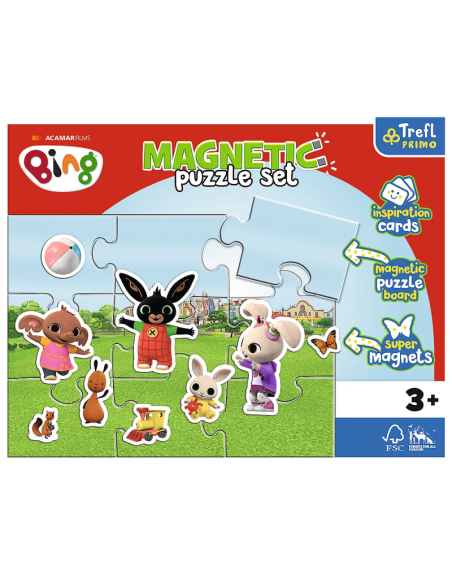 Set Puzzle magnetic 9 piese + 12 cartoane + magneti Trefl Primo - Bing - Lumea lui Bing, 516181, 3+ ani