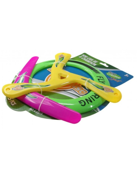 Set jocuri zburatoare - frisbee, bumerang, 3 piese, multicolor, 3+ ani, MegaCreative, 422456