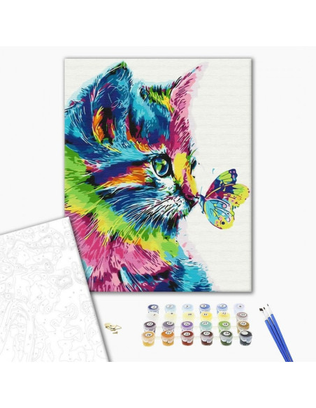 Set pictura pe numere 40x50cm, Brushme - Pisica colorata - pensule, culori, BS31326