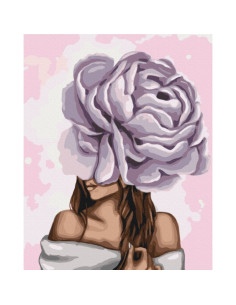 Set Pictura pe numere 40x50cm, Brushme - Doamna cu bujor violet - panza, cadru de lemn, pensule, culori acrilice, BS37546 2