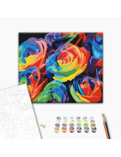 Set pictura pe numere 40x50cm, Brushme - Trandafiri curcubeu - pensule, culori, BS057