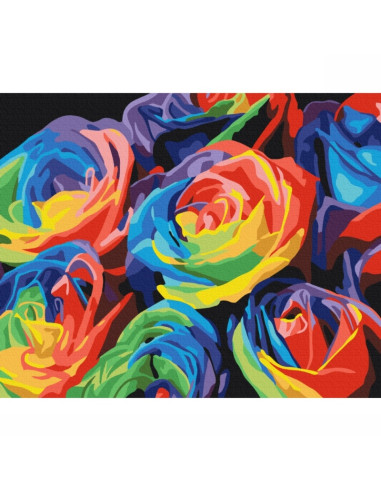 Set pictura pe numere 40x50cm, Brushme - Trandafiri curcubeu - pensule, culori, BS057