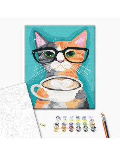 Set pictura pe numere 40x50cm, Brushme - Pisica la o cafea - pensule, culori, BS22698