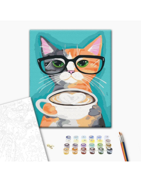 Set pictura pe numere 40x50cm, Brushme - Pisica la o cafea - pensule, culori, BS22698