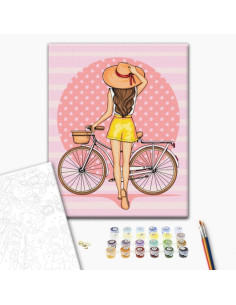 Set pictura pe numere 40x50cm, Brushme - Fata cu bicicleta - pensule, culori, RBS51341