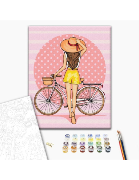 Set pictura pe numere 40x50cm, Brushme - Fata cu bicicleta - pensule, culori, RBS51341