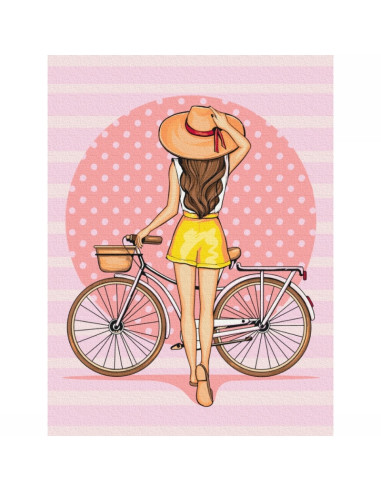 Set pictura pe numere 40x50cm, Brushme - Fata cu bicicleta - pensule, culori, RBS51341