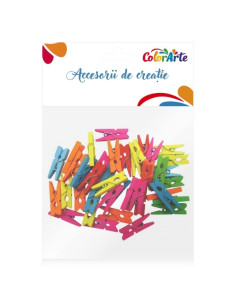 Accesorii creatie - lemn - carlig, colorat, 2.5cm, set 40 buc, Colorarte