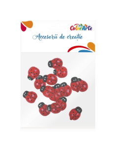 Accesorii creatie - lemn - buburuza, colorat, 2x1.4cm, set 20 buc, Colorarte