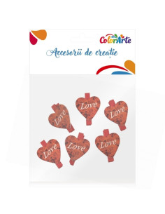 Accesorii creatie - lemn - inimioare LOVE, colorat, 3.5cm, set 6 buc, Colorarte