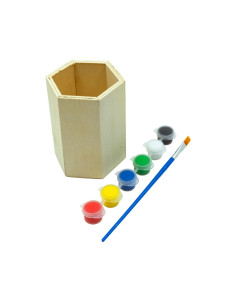 Accesorii creatie - lemn pictura - pahar hexagonal, +6 culori +pensula, pentru pictat, CNX