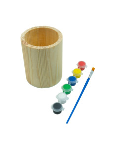 Accesorii creatie - lemn pictura - pahar rotund, +6 culori +pensula, pentru pictat, CNX