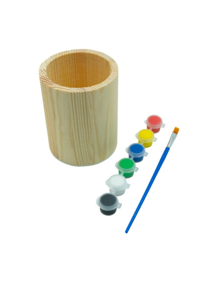 Accesorii creatie - lemn pictura - pahar rotund, +6 culori +pensula, pentru pictat, CNX