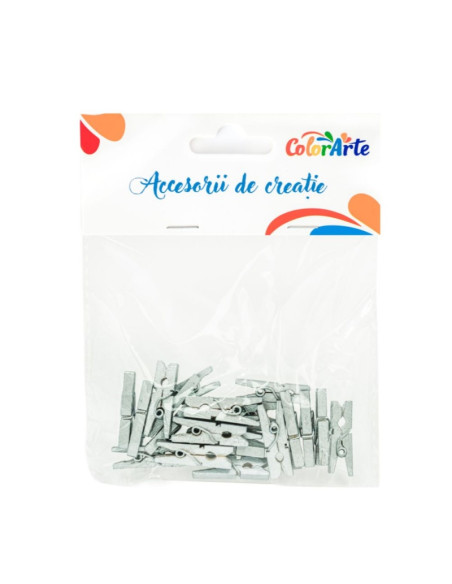 Accesorii creatie - lemn - carlig, argintiu, 2.5cm, set 20 buc, Colorarte