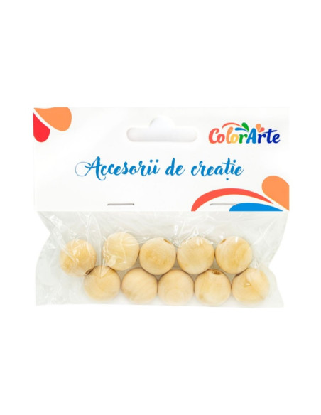 Accesorii creatie - lemn - margele, natur, 17-18mm, set 10 buc, Colorarte