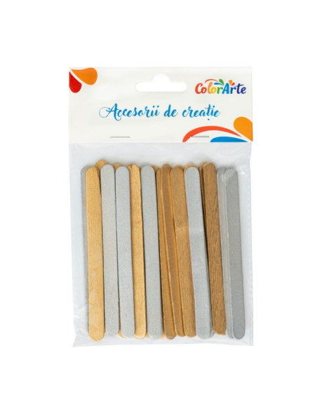 Accesorii creatie - lemn - betisoare, aurii-argintii, 1x11.5cm, set 25 buc, Colorarte MY013