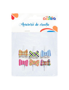 Accesorii creatie - lemn - carlig colorat papion, 10x8cm, set 6 buc, Colorarte MTCR-WDC151