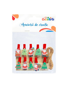 Accesorii creatie - lemn - carlig colorat Craciun, 85x104mm, set 10 buc, Colorarte MTCR-WDC699