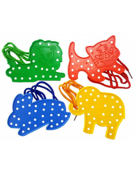 Accesorii creatie - figurine animale plastic, cu perforatii si snur, set 4 buc, Colorarte