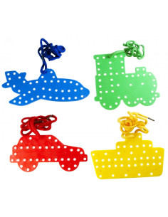 Accesorii creatie - figurine masini plastic, cu perforatii si snur, set 4 buc, Colorarte